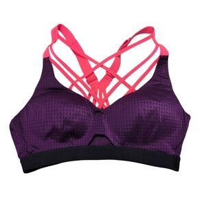 Victoria Sport Strappy Sports Bra Plum Purple Pink Straps Front Cut Out